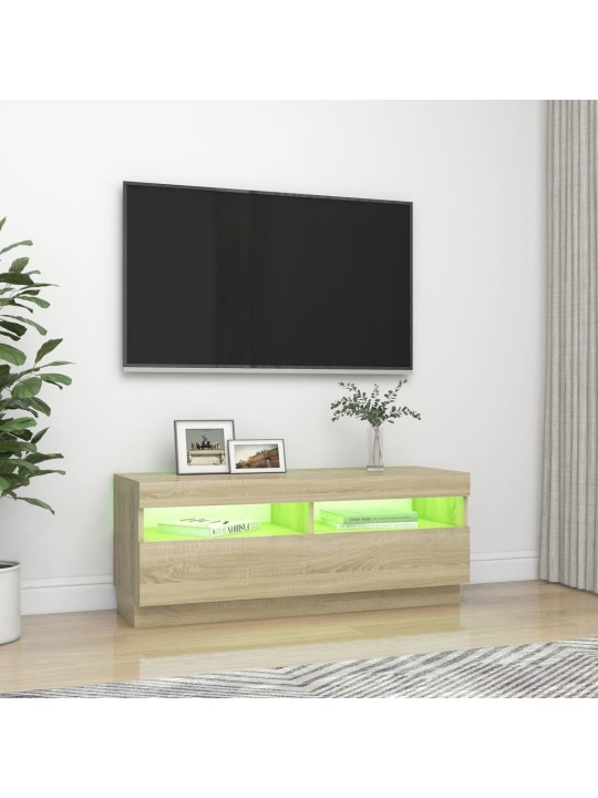 Tv galdiņš ar led lampiņām, ozolkoka krāsa, 100x35x40 cm