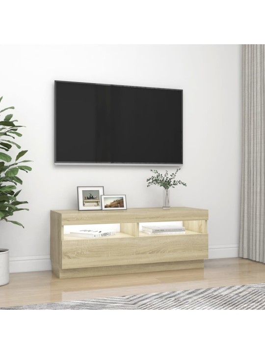 Tv galdiņš ar led lampiņām, ozolkoka krāsa, 100x35x40 cm