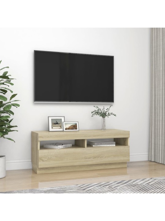 Tv galdiņš ar led lampiņām, ozolkoka krāsa, 100x35x40 cm