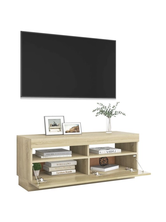 Tv galdiņš ar led lampiņām, ozolkoka krāsa, 100x35x40 cm