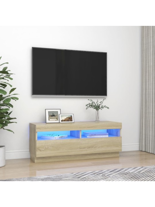 Tv galdiņš ar led lampiņām, ozolkoka krāsa, 100x35x40 cm