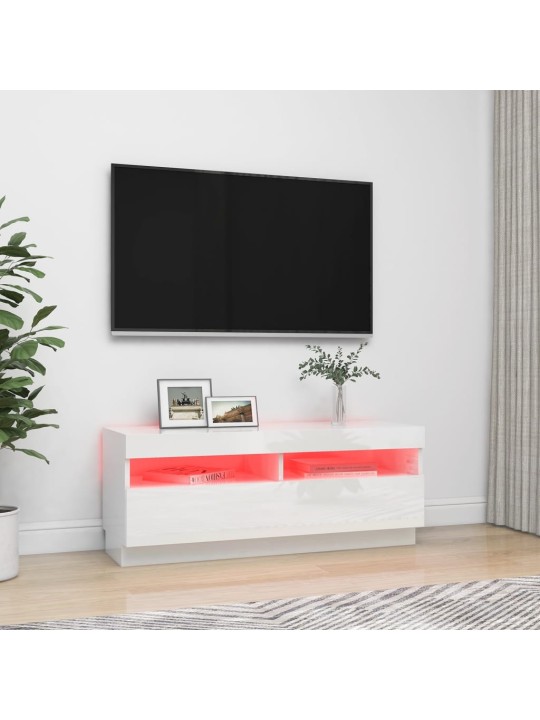 Tv galdiņš ar led lampiņām, 100x35x40 cm, spīdīgi balts