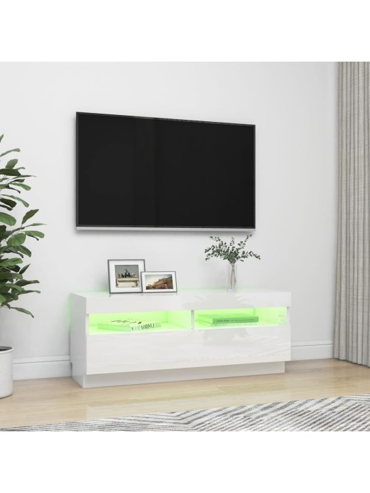 Tv galdiņš ar led lampiņām, 100x35x40 cm, spīdīgi balts