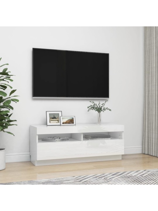 Tv galdiņš ar led lampiņām, 100x35x40 cm, spīdīgi balts