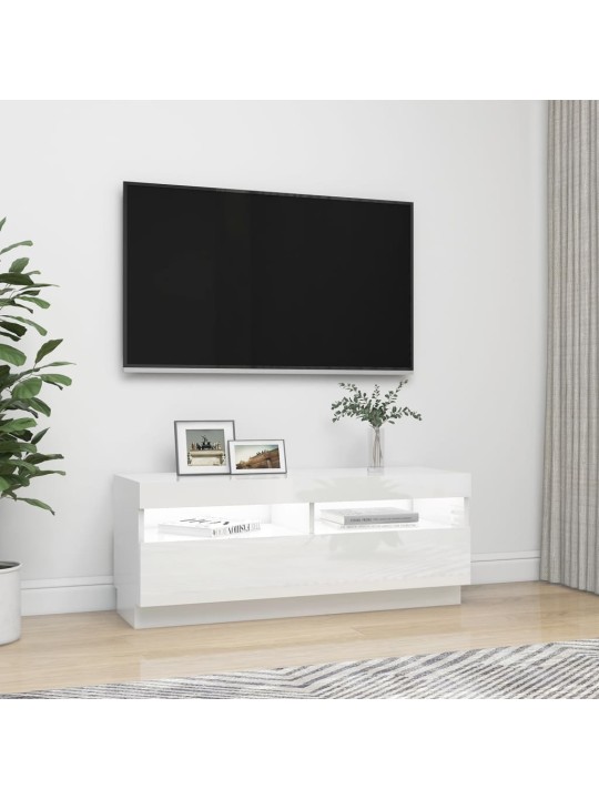 Tv galdiņš ar led lampiņām, 100x35x40 cm, spīdīgi balts