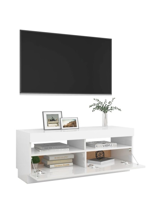 Tv galdiņš ar led lampiņām, 100x35x40 cm, spīdīgi balts