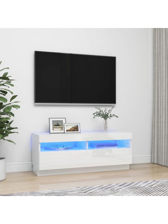 Tv galdiņš ar led lampiņām, 100x35x40 cm, spīdīgi balts