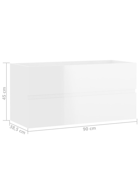 Izlietnes skapītis spīdīgi balts 90x38,5x45cm inženierijas koks