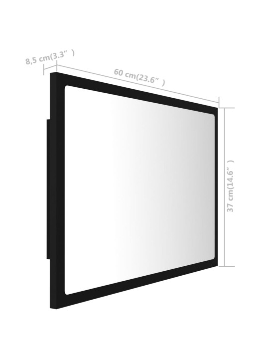 Vannasistabas spogulis, led, melns, 60x8,5x37 cm, akrils