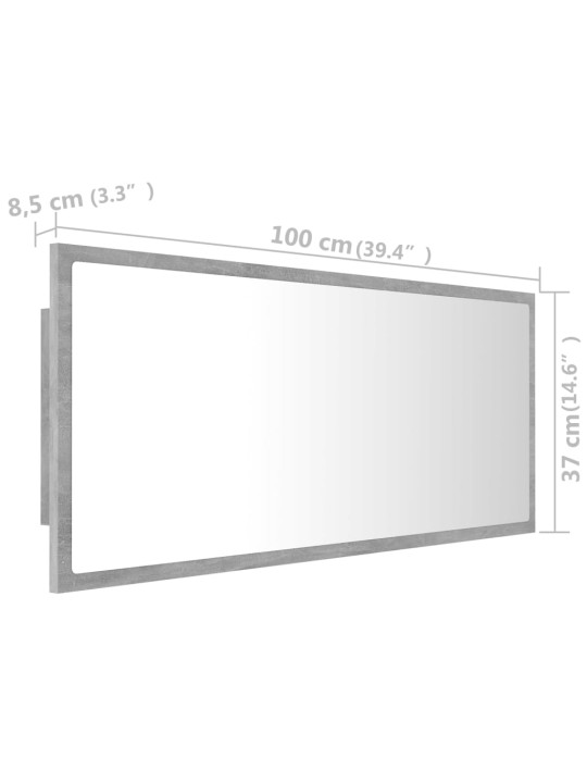 Vannasistabas spogulis, led, pelēks, 100x8,5x37 cm, akrils