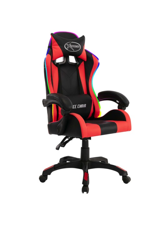 Biroja krēsls, rgb led gaismas, sarkana un melna mākslīgā āda