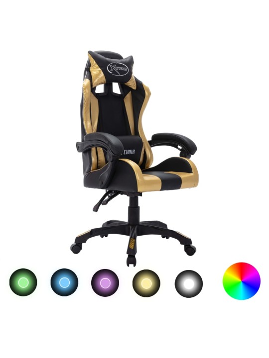 Biroja krēsls, rgb led gaismas, zelta un melna mākslīgā āda