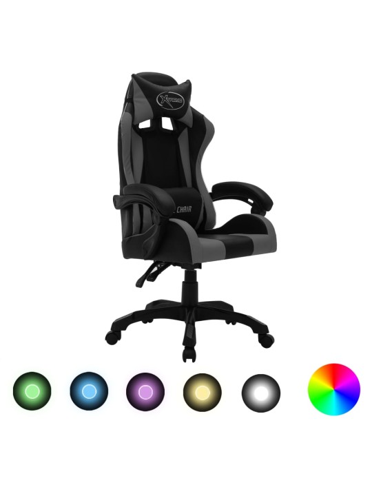 Biroja krēsls, rgb led gaismas, pelēka un melna mākslīgā āda