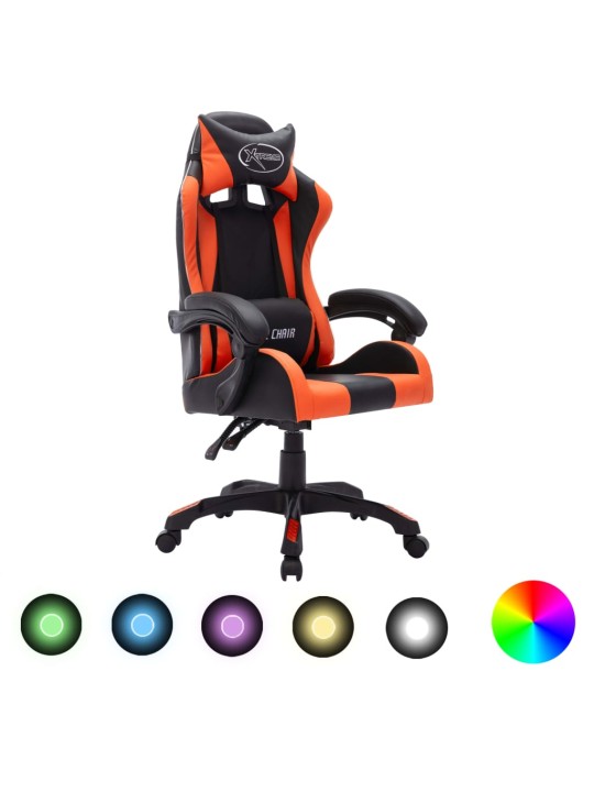 Biroja krēsls, rgb led gaismas, oranža un melna mākslīgā āda