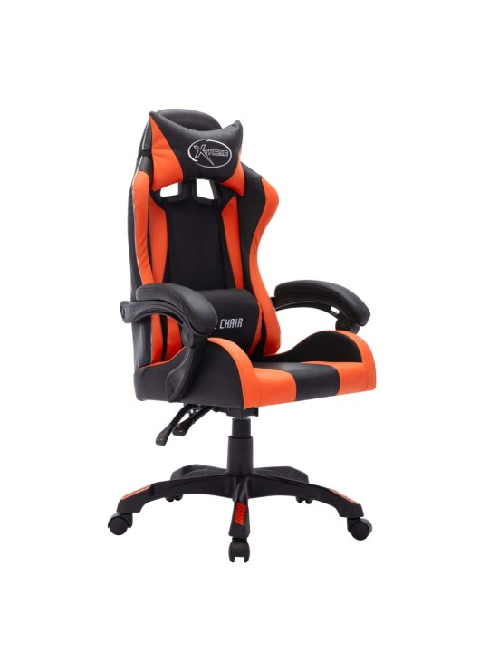 Biroja krēsls, rgb led gaismas, oranža un melna mākslīgā āda