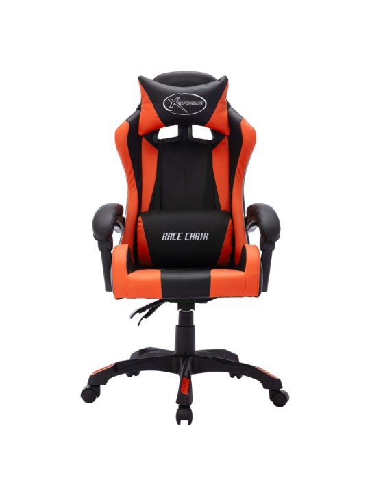 Biroja krēsls, rgb led gaismas, oranža un melna mākslīgā āda
