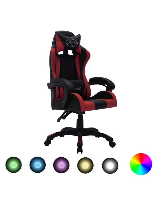 Biroja krēsls, rgb led gaismas, vīnsarkana, melna mākslīgā āda