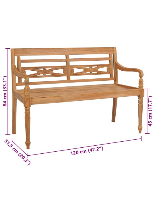 Sols ar vīnsarkanu matraci, 120 cm, masīvs tīkkoks