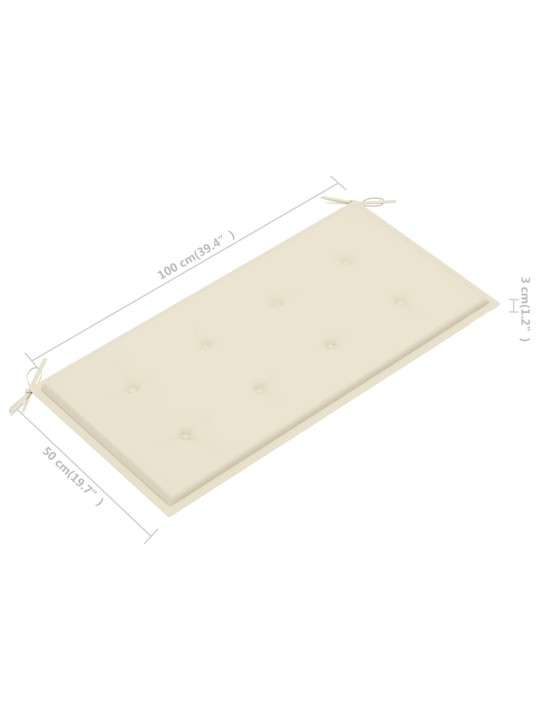 Dārza sols ar krēmkrāsas matraci, 112 cm, masīvs tīkkoks
