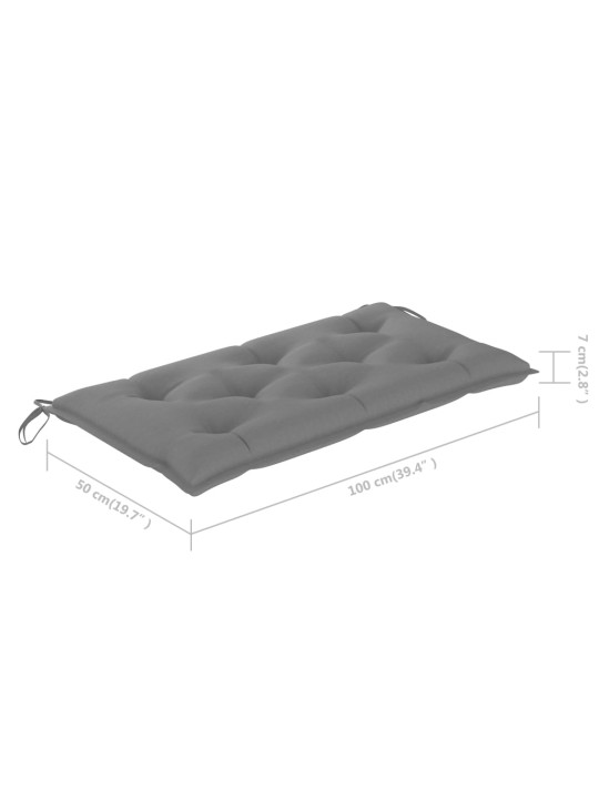Dārza sols ar pelēku matraci, 112 cm, masīvs tīkkoks