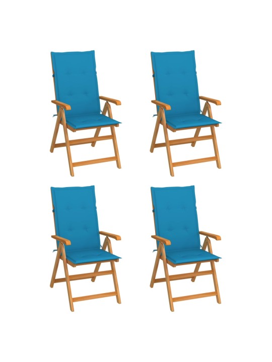 Dārza krēsli, zili matrači, 4 gab., masīvs tīkkoks