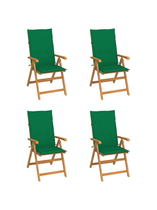 Dārza krēsli, zaļi matrači, 4 gab., masīvs tīkkoks