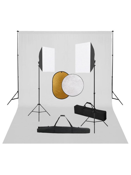 Fotostudijas komplekts – gaismas izkliedētāji, foni, reflektori