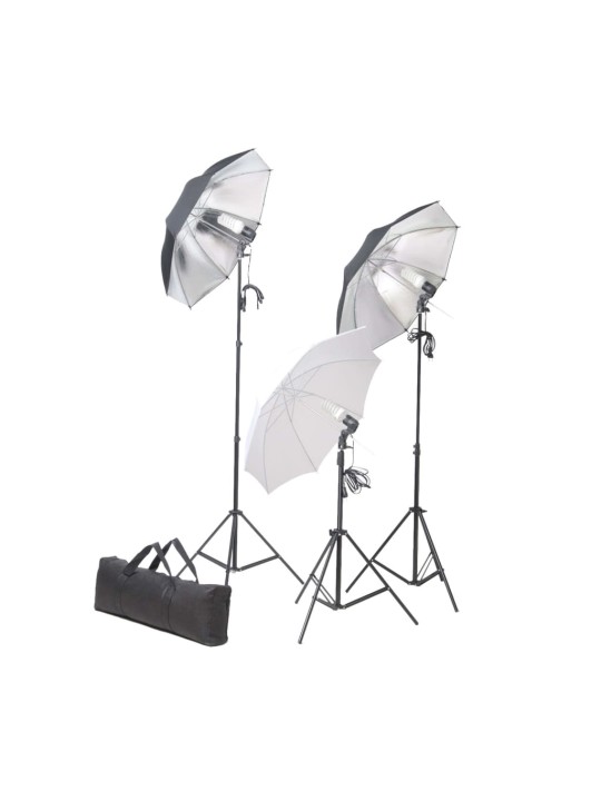 Fotostudijas komplekts – lampas, lietussargi, fons, reflektori