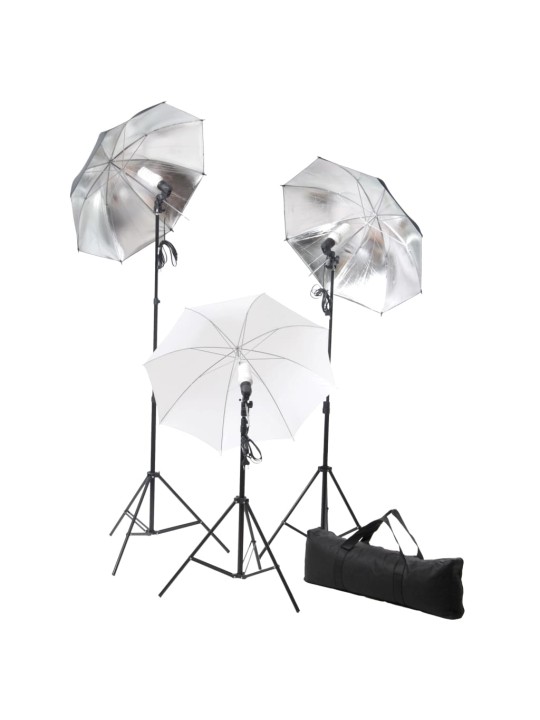 Fotostudijas komplekts – lampas, lietussargi, fons, reflektori