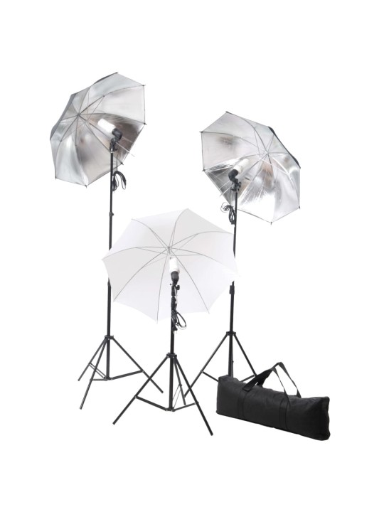 Fotostudijas komplekts – lampas, lietussargi, fons, reflektori