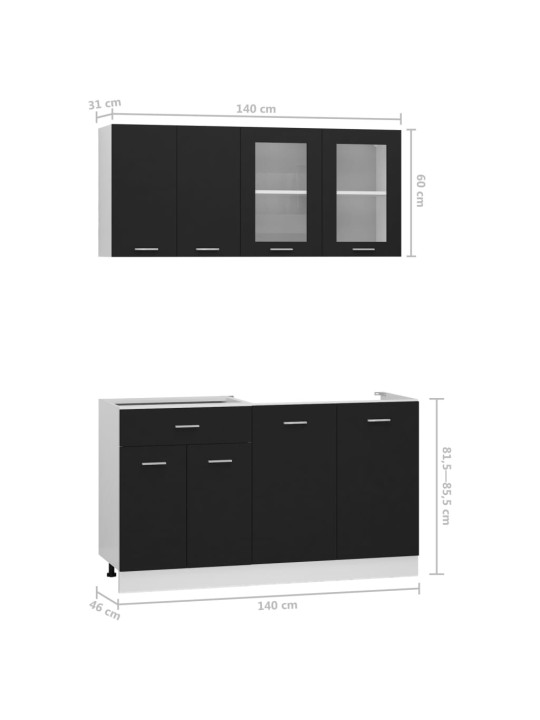4-daļīgs virtuves skapīšu komplekts, melns, kokskaidu plāksne