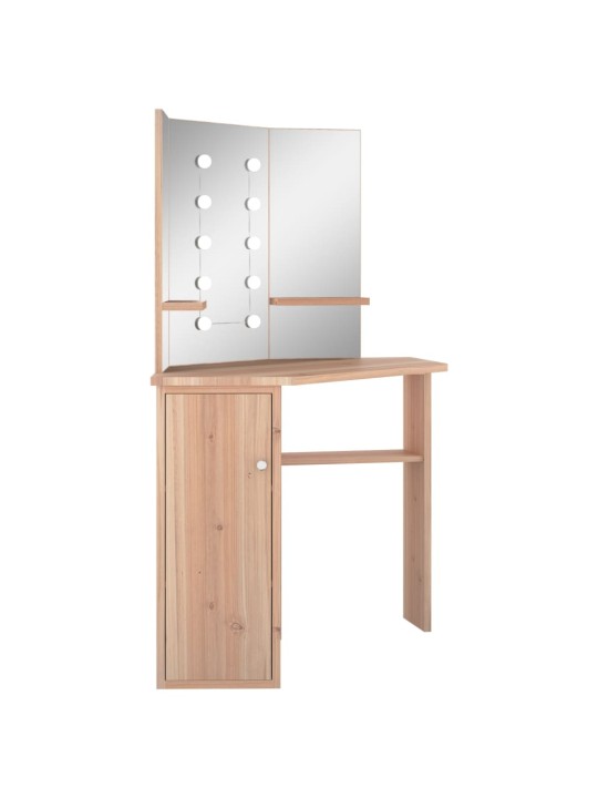 Stūra spoguļgaldiņš ar led, ozolkoka krāsā, 111x54x141,5 cm