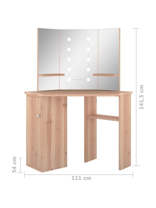 Stūra spoguļgaldiņš ar led, ozolkoka krāsā, 111x54x141,5 cm