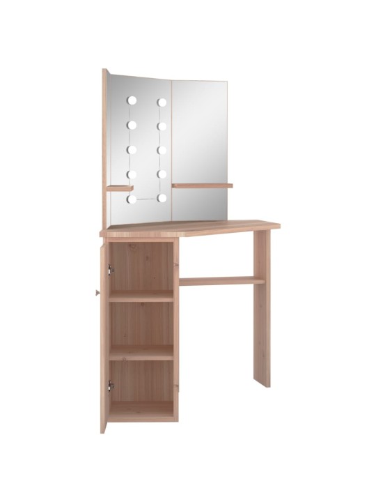 Stūra spoguļgaldiņš ar led, ozolkoka krāsā, 111x54x141,5 cm