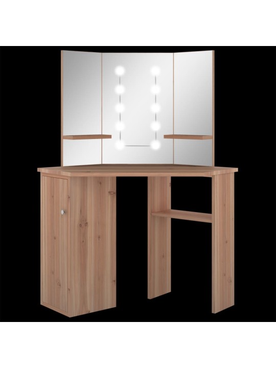 Stūra spoguļgaldiņš ar led, ozolkoka krāsā, 111x54x141,5 cm