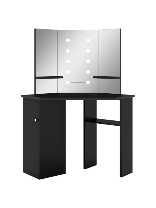 Stūra spoguļgaldiņš ar led, melns, 111x54x141,5 cm