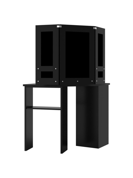 Stūra spoguļgaldiņš ar led, melns, 111x54x141,5 cm