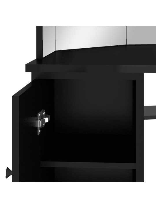 Stūra spoguļgaldiņš ar led, melns, 111x54x141,5 cm