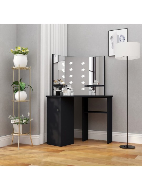 Stūra spoguļgaldiņš ar led, melns, 111x54x141,5 cm