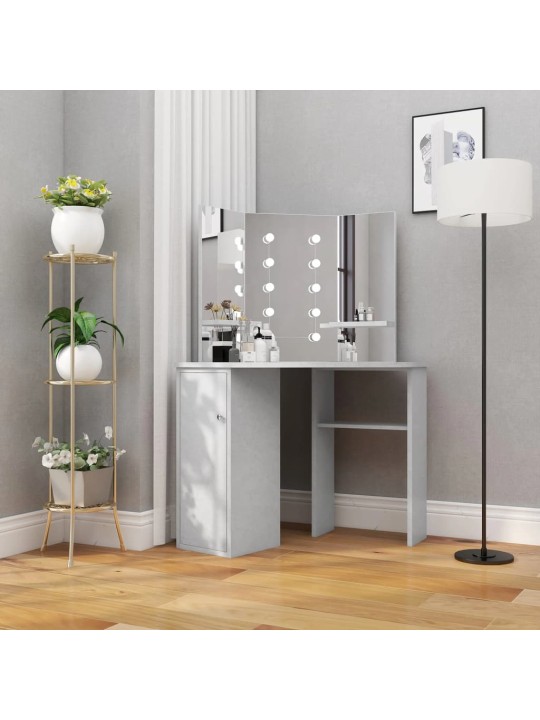 Stūra spoguļgaldiņš ar led, betona pelēks, 111x54x141,5 cm