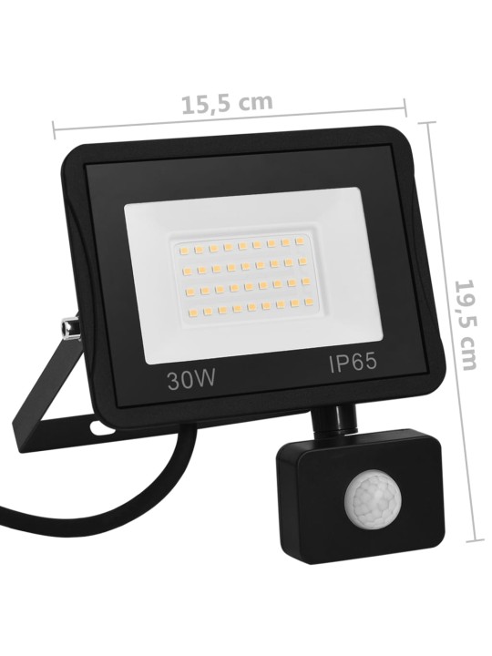 Led prožektors ar sensoru, 30 w, silti balta gaisma