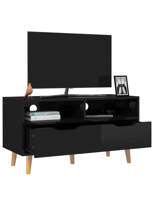 Tv skapītis, spīdīgi melns, 90x40x48,5 cm, inženierijas koks