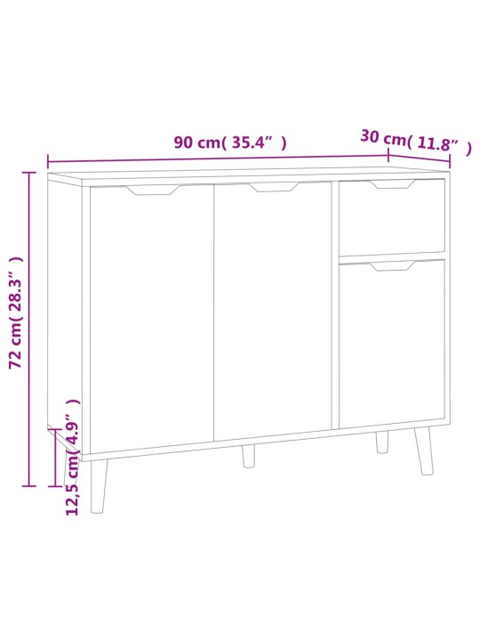 Kumode, balta, ozola krāsa, 90x30x72 cm, inženierijas koks
