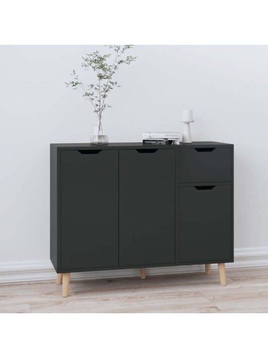 Kumode, spīdīgi melna, 90x30x72 cm, inženierijas koks