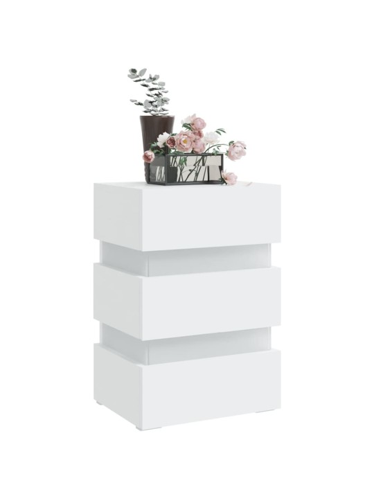 Naktsskapītis ar led, balts, 45x35x67 cm, inženierijas koks
