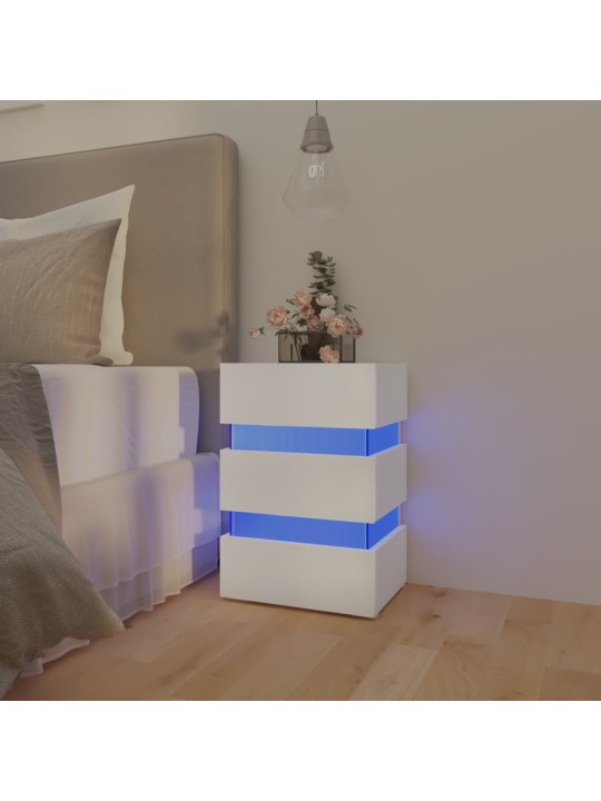 Naktsskapītis ar led, balts, 45x35x67 cm, inženierijas koks
