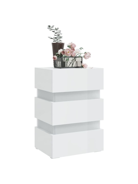 Naktsgaldiņš ar led, balts, 45x35x67 cm, inženierijas koks