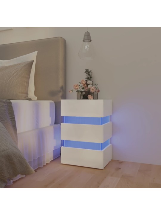Naktsgaldiņš ar led, balts, 45x35x67 cm, inženierijas koks