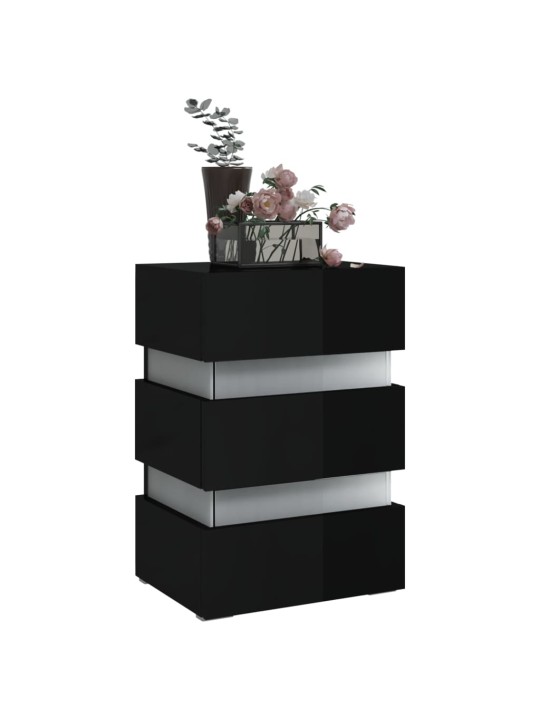 Naktsskapītis ar led, melns, 45x35x67 cm, inženierijas koks