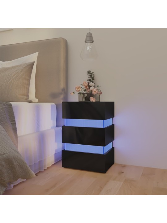 Naktsskapītis ar led, melns, 45x35x67 cm, inženierijas koks